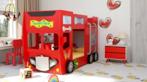 Łóżeczko Dziecięce Happy Bus czerwony Stelaż i Materac 190X90