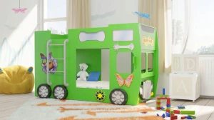Łóżeczko Dziecięce Happy Bus zielony Stelaż i Materac 190X90