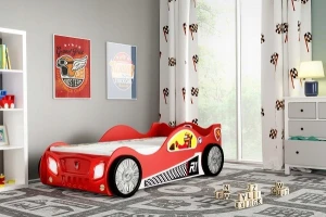 Dziecięce łóżeczko samochód Monza czerwona Stelaż i Materac 190X90