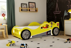 Dziecięce łóżeczko samochód Monza żółta Stelaż i Materac 190X90