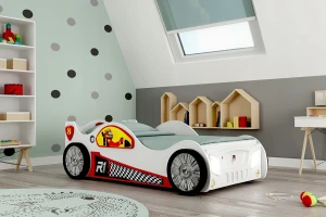 Dziecięce łóżeczko samochód Monza biała  Stelaż i Materac 190X90