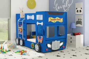 Łóżeczko dziecięce Happy Bus niebieski Stelaż i Materac 190X90