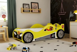 Dziecięce łóżeczko samochód Monza mini żółta  Stelaż i Materac 160X80